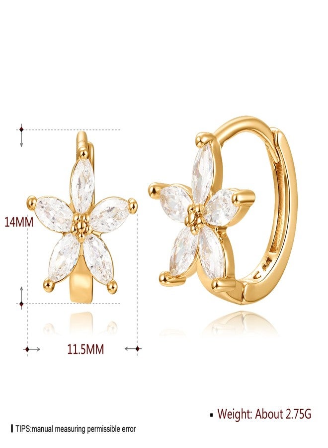 WSKFLY Gold Plated Flower Huggie Earrings with Zircon Crystals, Dainty Floral Hoop Earrings for Women, Elegant Jewelry Gift - Image 2